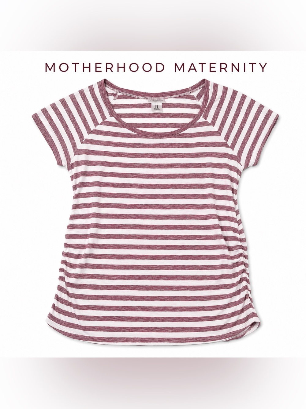 Motherhood Maternity Striped Side Ruched Tee Medium Burgundy White